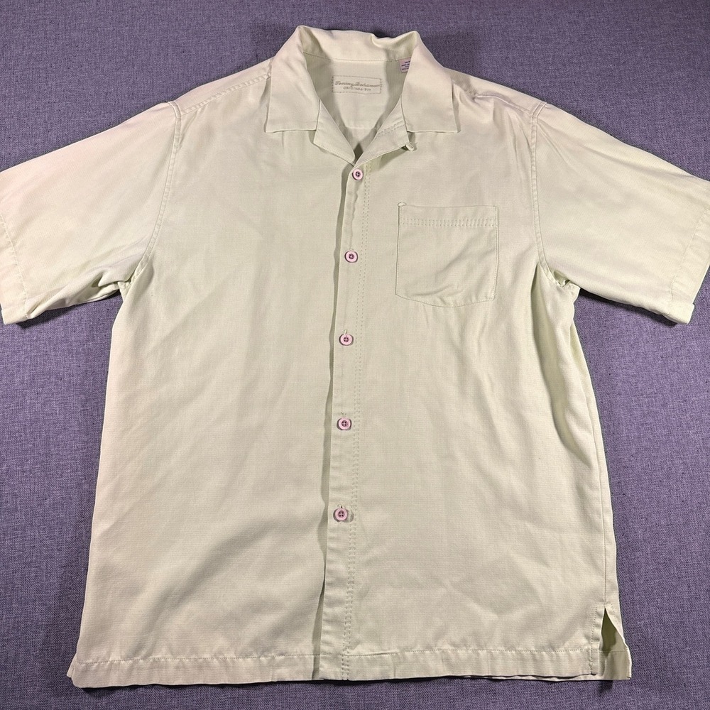 Tommy Bahama Button Down Mens Medium Mint Green Silk Blend IslandZone Camp Shirt